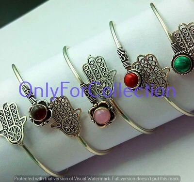 Buy!! Quartz & Mix Gemstone Cuff Bangle 925 Striling Silver Plated Lot 10pcs - Image 1 of 4