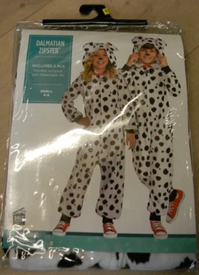 DALMATIAN ZIPSTER HALLOWEEN COSTUME FOR KIDS SMALL 4-6 INCLUDES JUMPSUIT & TAIL - Image 1 of 4