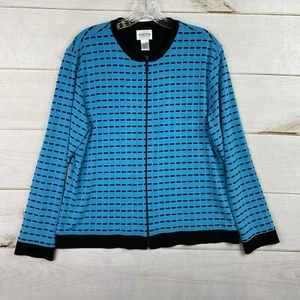Chico’s Travelers Jacket Sz 2 L 12/14 Turquoise Black Zip Up Slinky Knit - Picture 1 of 8
