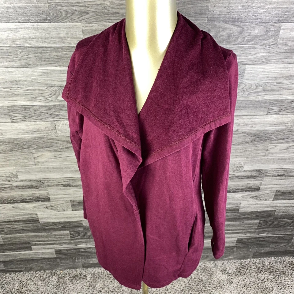 Cárdigan tejido suéter para mujer talla L VERDE TEA estilo abierto manga larga borgoña Foto 1 de 4