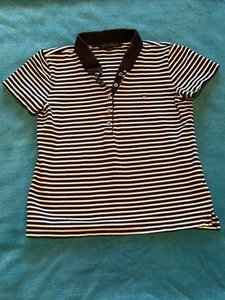 TOMMY HILFIGER ~ Black White Striped Short Sleeve Polo Shirt ~ Ladies SMALL S - Picture 1 of 1