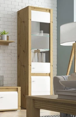 Standvitrine Sevilla Glasvitrine 60cm Eiche Artisan Front MDF weiß Hochglanz - Bild 1 von 4