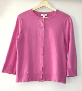 LOFT Pima Cotton Blend Button Front Cardigan Pink Sz L - Picture 1 of 4