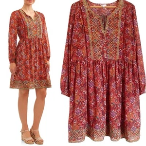Time and Tru Blumen Damen V-Ausschnitt bestickt Quaste Krawatte Bauernkleid Gr. XL - Bild 1 von 13