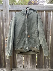 Vintage Carhartt Jacke XL Tall Hooded Full Zip J130 MOS Green Grunge Workwear - Bild 1 von 24