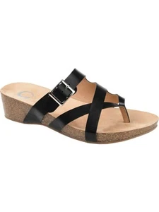 JOURNEE COLLECTION Womens Black 1/2" Platform Madrid Wedge Thong Sandals 7 M - Picture 1 of 9