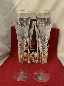Shannon Godinger LOVE Flutes LOT OF 2 Toasting Lead Crystal Criss Cross & Hearts - Picture 1 of 24