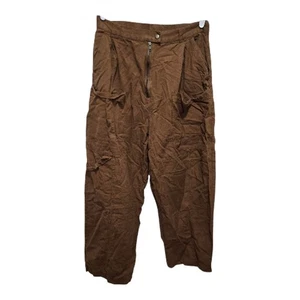 Urban Outfitters Cargo Pants Women’s Size 12 Brown Cotton Linen Utility Zip  - Picture 1 of 12