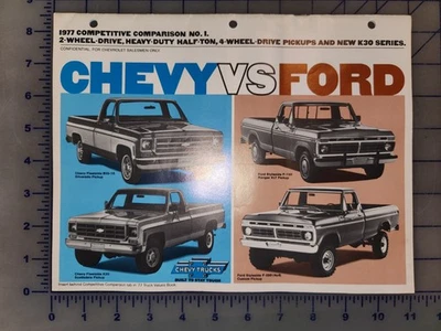 Оригинальная брошюра 1977 Chevrolet vs Ford пикап C10 K20 F100 250 4x4 - Изображение 1 из 4
