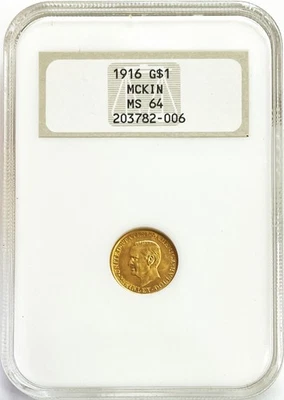 1916 GOLD McKINLEY $1 DOLLAR COMMEMORATIVE COIN NGC MS 64  - Image 1 of 2