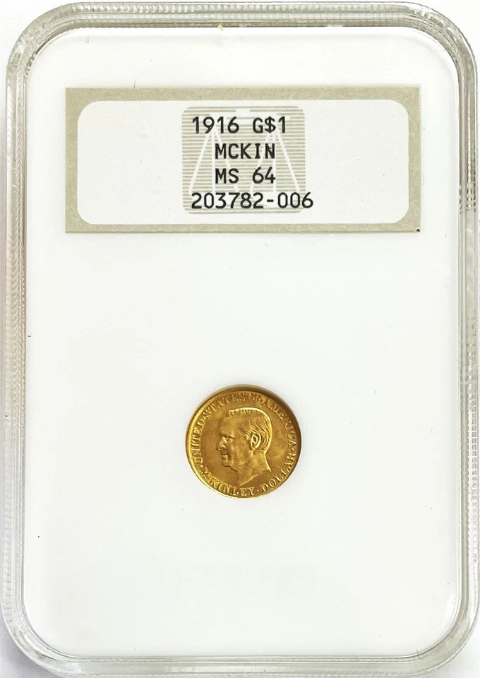 1916 GOLD McKINLEY $1 DOLLAR COMMEMORATIVE COIN NGC MS 64  - Image 1 of 2