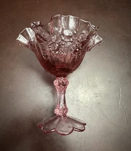 Fenton Art Glass Vtg Pink Purple Cabbage Rose Ruffled Edge Pedestal Bowl Compote - Picture 1 of 4