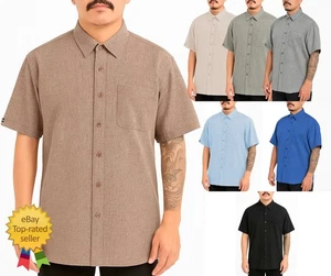 Mens Melange Short Sleeve Button Down Shirt Chest Pocket Relax Fit USA Size - Picture 1 of 22