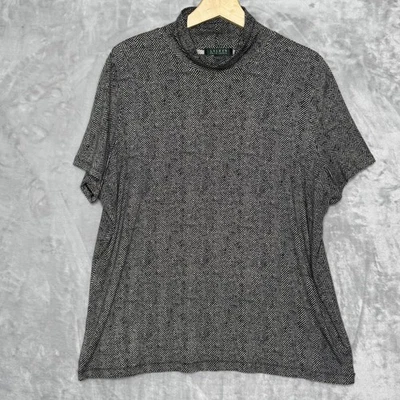 Lauren Ralph Lauren Shirt Womens 2X Black White Mock Neck Herringbone Plus Knit - Image 1 of 4