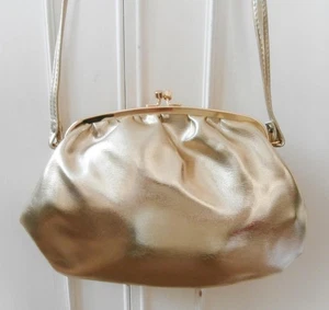 Vintage Late 1960's Gold Leather-Look Vinyl Evening Shoulder Bag Go-Go Bag - Picture 1 of 5