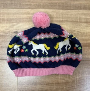 Mini Boden Stripe Pom  Pom Hat Beanie Beret Soft  Kids Medium Unicorn Fair Isle - Picture 1 of 6