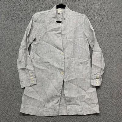 Eileen Fisher Jacket Womens Petite Grid Plaid Linen Long Line Lagenlook Minimal - Image 1 of 4