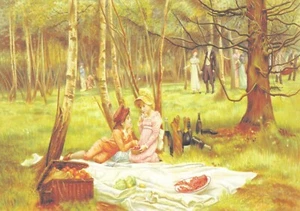 Vintage scenery print of picnic and gathering - Picture 1 of 1