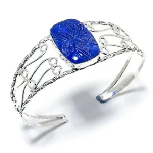 Sapphire(Simulated) Gemstone 925 Silver Cuff Bracelet Adjustable R-5080 - Picture 1 of 1