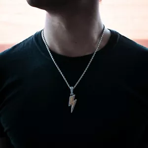 Collana Ciondolo Bulloni Diamanti Lab Diamanti Zircon con Catena Corda Tennis Oro Bianco - Foto 1 di 4
