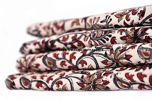 5 Yard Indian Hand Block Print Pure Cotton Fabric Sanganeri Running Fabric Beige - Picture 1 of 3