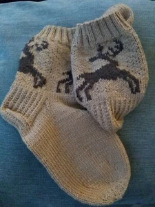 Handknitted wool blend socks UK  size 4-5 Blood Circulation NEW moose - Picture 1 of 3