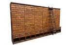 LARGE 1924 VINTAGE SHOP HABERDASHERY CABINET WITH ROLLING LADDER STORAGE UNIT