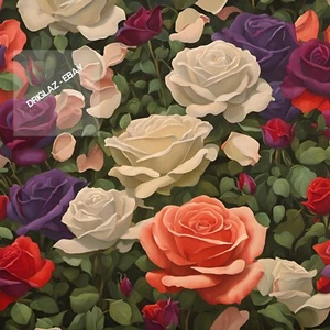 Red, White, Purple Roses Art Image Art Photo Art Print. Digital Rose Art Image - Picture 1 of 3