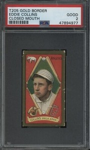 T205 Gold Border Eddie Collins Closed Mouth HOF Philadelphia A's PSA 2 Good