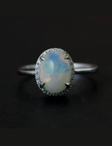 Anello impilabile in argento 925 con pietra preziosa opale naturale 3,25... - Foto 1 di 5