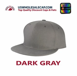 L.O.G.A Plain Blank Solid Polyester Fitted Sized Flat Bill Cap Hat 9 Sizes - Picture 1 of 45