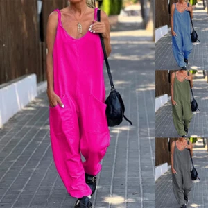 Ladies Strappy Loose Dungarees Oversized Romper Baggy Overalls Jumpsuit Playsu и - Picture 1 of 22