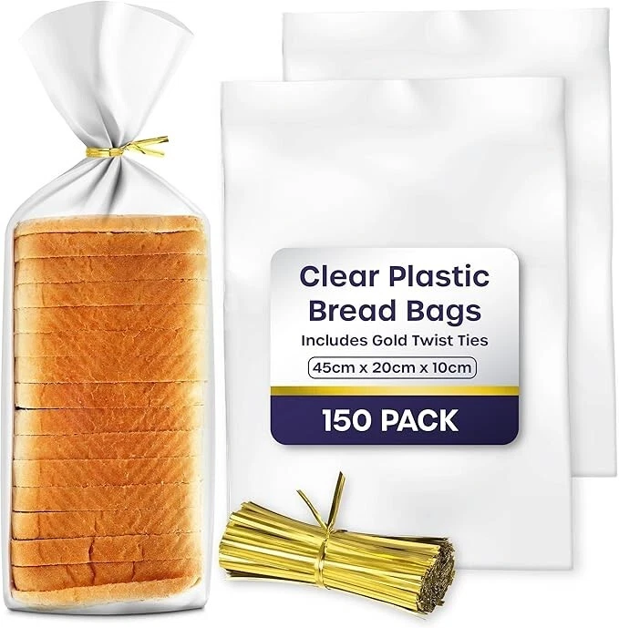 VOLILA Bread Storage Bags Reusable Clear Plastic Bread Bag With Twist Ties