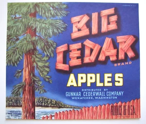 Original BIG CEDAR apple crate label Gunnar Cederwall Company Wenatchee WA - Picture 1 of 3