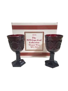 Vtg Avon 1876 Cape Cod Collection Ruby Red Elegant Wine Glass Set Of 2 - Picture 1 of 8