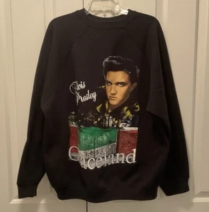 Vintage Tultex USA ELVIS PRESLEY GRACELAND Black Pullover Sweatshirt XL EUC - Picture 1 of 3