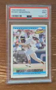 1992 Donruss #215 Rickey Henderson PSA 9 Oakland Athletics