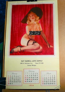 Vintage 1956 “Golden Girls” Pinup Girl Nude Calendar Auto Garage Nameplate 10x17 - Picture 1 of 7