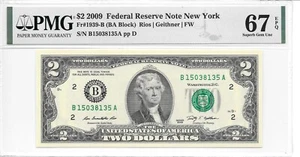 2009 New York $2 FRN (BA Block) PMG 67 EPQ Superb Gem Uncirculated - Picture 1 of 24