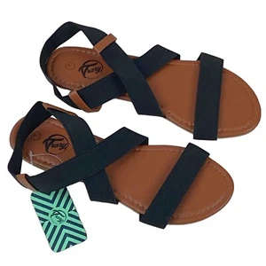 Trary Damenschuhe 7 elastische Riemen-Sandalen offene Zehenpartie flache Schuhe - Bild 1 von 7
