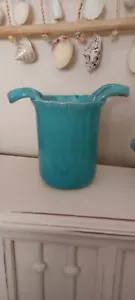 MC Fatto E Decorato A Mano Made In Italy Ceramic Vase Aqua Blue - Picture 1 of 7