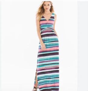 Soma Soft Jersey Knotted Waist Sleeveless Maxi Dress Size Large Striped - Picture 1 of 11