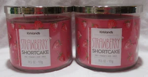 Kirkland's 14.5 oz Lge 3-Wick Candle Natural Wax STRAWBERRY SHORTCAKE set lot 2 - Picture 1 of 4