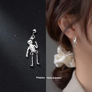Orecchini scheletro/teschio in argento sterling S925 unisex simpatici orecchi... - Foto 1 di 6