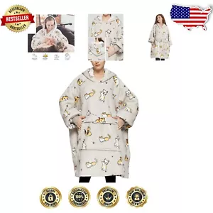 Adult Cat Pattern Wearable Blanket Hoodie - Cozy Sherpa Sweatshirt with Pockets - Picture 1 of 9
