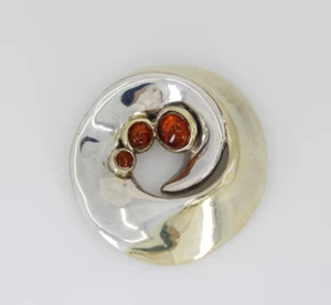 Vintage Modernist David Varsano Sterling Silver Two Tone Amber Pin Brooch 24.9g - Picture 1 of 10