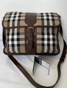Burberry Beige Nova Check Canvas Leather Laptop Messenger Shoulder Bag Unisex - Picture 1 of 24