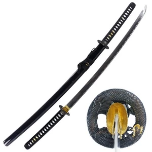 Handmade Sharp Katana Samurai Sword, Black, Choose Your Tsuba (Round Dragon) - Picture 1 of 8