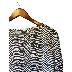 J.McLaughlin | Catalina Cloth Blue Zebra Print Boat Neck Top | Size Large - Picture 1 of 7