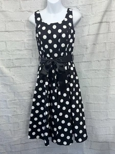 Hearts & Roses Skater Dress Retro Swing Jive Size 10 Black & White Polka Dot 50s - Picture 1 of 10